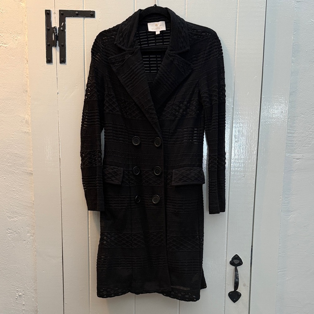 Etcetera Black Sheer Mesh Lace Long Jacket